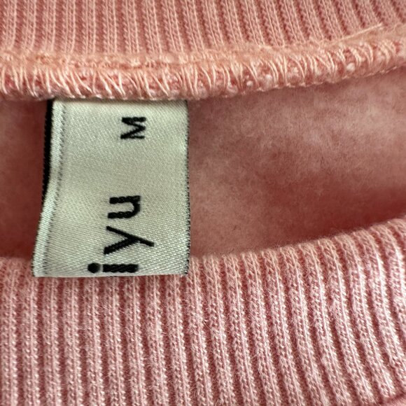 Amazhiyu Pink Cropped Sweatshirt Exposed Seams Sz M - Picture 4 of 6